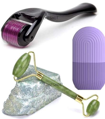 Image of Hair Massager Hair Scalp Massager Shampoo Brush+Hair Regrowth Roller With 540 Titanium Micro Needles+Face Stone Jade Roller With Gua Sha (Ice Roller+Hair Sclap+Hair Growth Roller+Jade Roller)