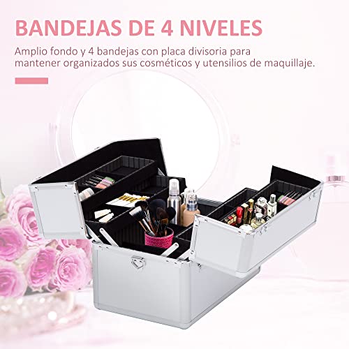 HOMCOM Maletín Maquillaje 36'5x24x29cm 3 Niveles Maleta Neceser Cosmetica Profesional - imagen 3