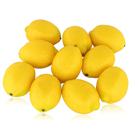 Fake Fruit Lemon 10pcs, Artificial Lifelike Simulation Yellow Lemon for Home House Kitchen Decoration