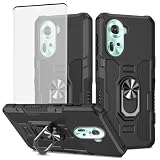 Ueokeird Case for Oppo Reno11, Reno 11 5G CPH2599 with Tempered Glass Screen Protector, Heavy Duty Protection with Metal Ring Magnetic Kickstand Phone Cover for Oppo Reno11 5G Black