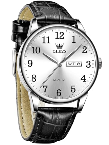 Image of OLEVS Men Leather Watches Classic Quartz Large Dial Easy Read Waterproof
