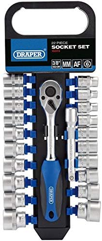 Draper 16373 Square Drive Combined MM/AF Socket and Ratchet 22 Pieces Set, 3/8" Length , Blue