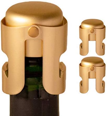Gold Champagne Stopper, Designed in France, Bottle Sealer for Cava, Prosecco, Sparkling Wine, Fizz Saver, Passed 13 lbs Pressure Test (3, Gold)