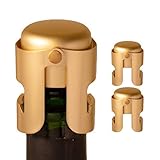 Gold Champagne Stopper (3 Pkg), Designed in France, Bottle Sealer for Cava, Prosecco, Sparkling Wine, Gold Plated, No Sharp Edge, Simple Design, No Leaks, No Spills, Passed 13 lbs Pressure Test