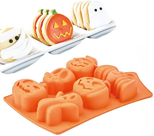 AFASOES Moldes de Silicona para Halloween 6 Cavidades en la Forma de Calabaza Murciélago Fantasma Moldes de Chocolate Molde Silicona Horno para Bizcochos Chocolate Pastel Muffins Halloween Carnaval
