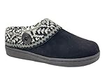 Clarks Womens Suede Leather Comfort Clog Knitted Collar Slipper - Plush Faux Fur Trim - Indoor Outdoor House Slippers For Women (6 M US, Black/Grey Multi)