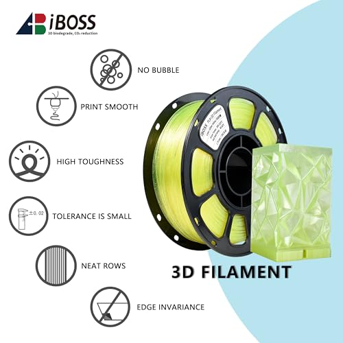 Image of iBOSS PLA Plus Clear Filament 1.75mm, 1kg Spool High Transparency Transparent Lemon Yellow Filament Glitter, PLA+ Neatly Wound 3D Printer Filament, Fast Printing Support