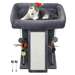 TWDEPART Cat Tree Tower with Cat Scratching Post for Indoor Cats, Activity Centre Climbing Tree with Scratching Board and Playful Toy Balls, Grey