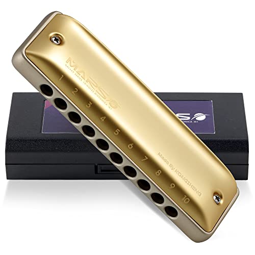 Kongsheng Mars 10 Hole Golden Diatonic Harmonica,Blues Harp,Mouth Oragn Key Of C,Gifts For Beginners,Adults And Professional #TOP30
