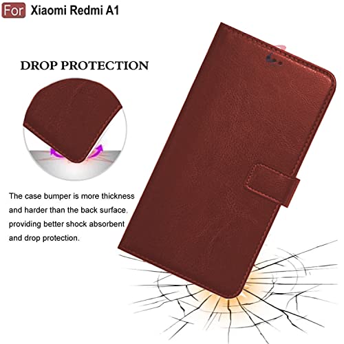 Image of CEDO Flip Cover for Redmi A1 / Redmi A2 (4G) | Leather Finish | Inside Pockets & Inbuilt Stand | Shockproof Wallet Style Magnetic Closure Back Case Flipcover (Brown)