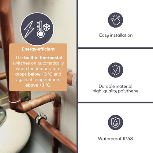 Perel Frostschutz-Heizkabel für Wasserrohre, mit Thermostat, für innen und außen, IP68, 12 m