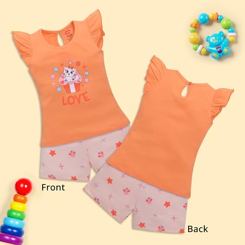 Image of LuvLap Baby Girls Regular Fit 100% Cotton Half Sleeves Girls Top CoSet Pack of 3