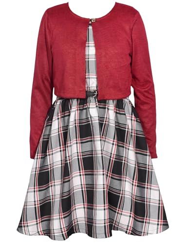 Bonnie Jean Girls 7-16 Woven Plaid Dress Knit Cardigan