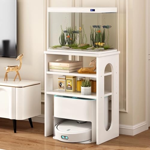 Rangement aspirateur robot blanc multi-niveaux pour optimiser l'espace bois