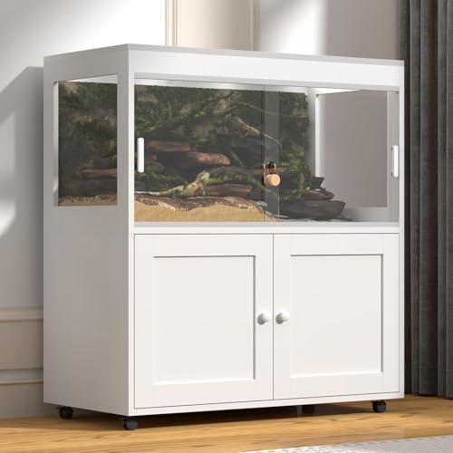 Large 60 Gallon Reptile Terrarium with Storage Cabinet and Sliding Door Handle, Reptile Tank with Legs & Metal Mesh Roof Door – Ideal Habitat Enclosure for Snakes, Lizards, and Geckos
