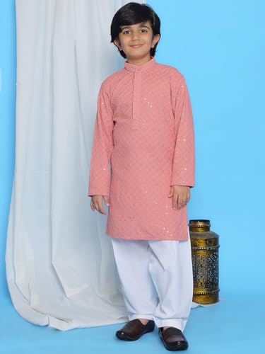 Image of AJ DEZINES Kids Kurta Pajama Set For Boys | Embroidery Chikankari Kurta Set | Traditional & Festive Outfit | Cotton Stylish Boys Kurta Pyjama | Perfect For Festivals Wedding & Family Function