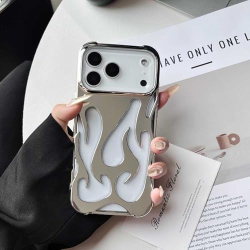 Image of TPU 3D Flame Fire Design Converter Case for iPhone 17 Pro Max | Premium Shockproof Slim Fit Back Cover | Stylish Aesthetic Black Protective Case for Men & Women -Silver