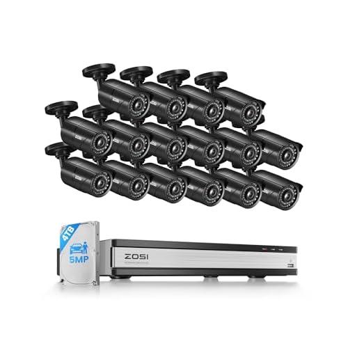 ZOSI 4K PoE Security Camera System, H.265+ 16CH NVR with 4TB HDD for 24/7 Recording, 16 x 5MP 3K Wired IP Cameras Outdoor Indoor, 120ft Night Vision, AI Human Vehicle Detection, Remote Viewi