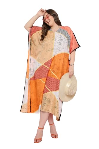 Image of Gypsie Blu Women Plus Size Kaftan Dress Beach Cover Up Maxi Dresses for Women, V-Neck Kimono Sleeve 1X-3X
