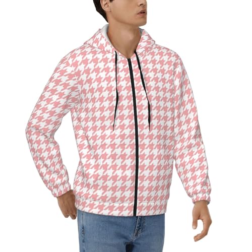 Houndstooth Men Hoodie Full Zip Hoodies 3d Print Hooded Fleece Casual Hoody With Pocket