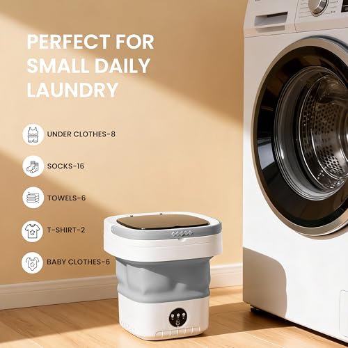 Image of Portable Washing Machine 16L Mini Foldable Washer with Spin Basket, 3 Modes for Travel & Small Spaces (Gray)