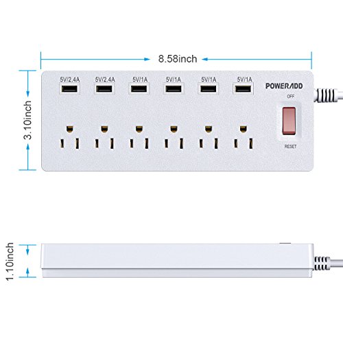 image for POWERADD Power Strip 3 Outlets with 3 Fast Charging USB Ports, 5ft Ext