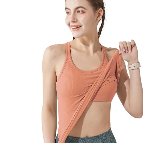 Yoga Racerback Tank Top for Women with Built in Bra,Women's Padded Sports Bra Fitness Workout Running Shirts Rose-Pink M