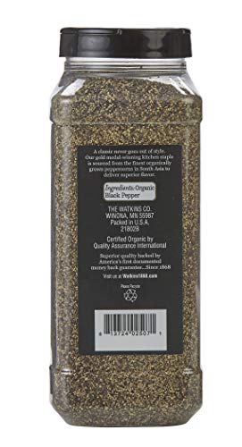 Image of Watkins Gourmet Spice, Organic Ground Black Pepper, Bulk Food Service Size, 15.7 oz (Pack of 1)