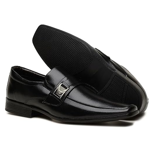 Sapato Casual Social Bico Fino Masculino Confortável com Elástico Resistente (43, Preto)
