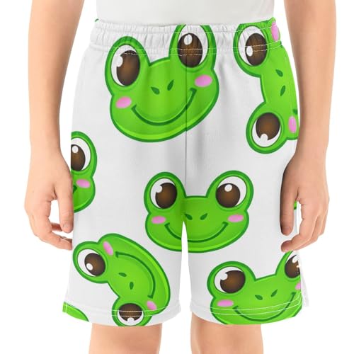 J JOYSAY Cartoon Frog Face White Boys Athletic Shorts Kids Youth Casual Shotrs with Elastic Waistband Pockets2