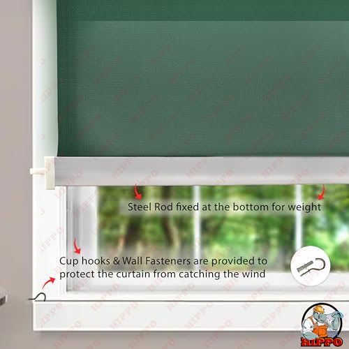 Image of HIPPO 180 GSM HDPE Outdoor Balcony Roller Blind, UV & Dust Protection Corded Roll Up and Down Light Filtering Blinds for Garden (Olive-Green, 3FTX9FT)