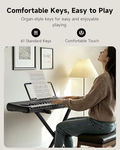 Donner 61 Key Keyboard Piano, Portable Electric Keyboard Bundle, Beginner Digital Piano with USB MIDI, Built-in Speakers, Headphones, X-Stand, Carry Bag, 300 Tones & 300 Rhythms, Black(DEK-60) - image 3
