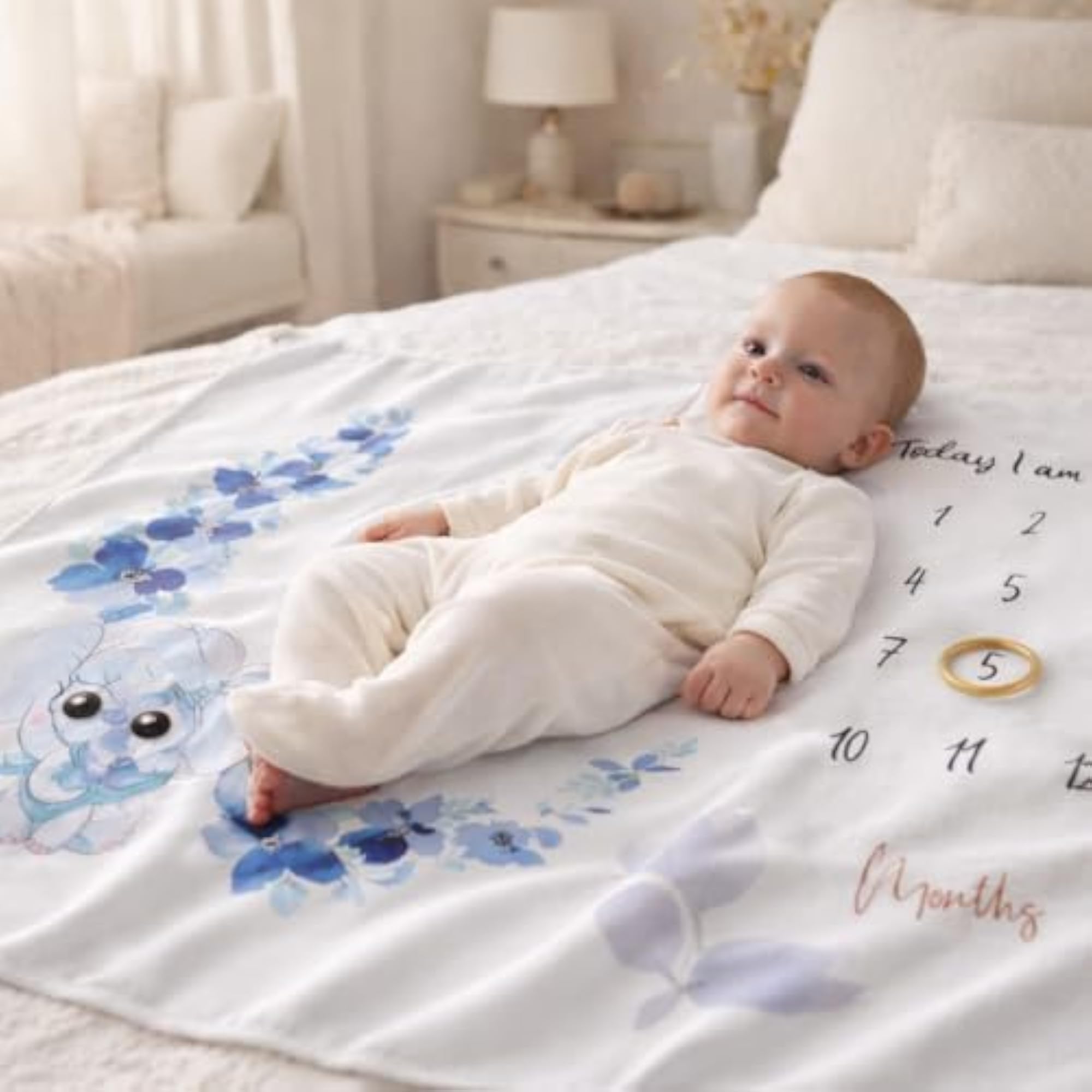 Baby Monthly Milestone Blanket, Elephant Design Growth Tracker