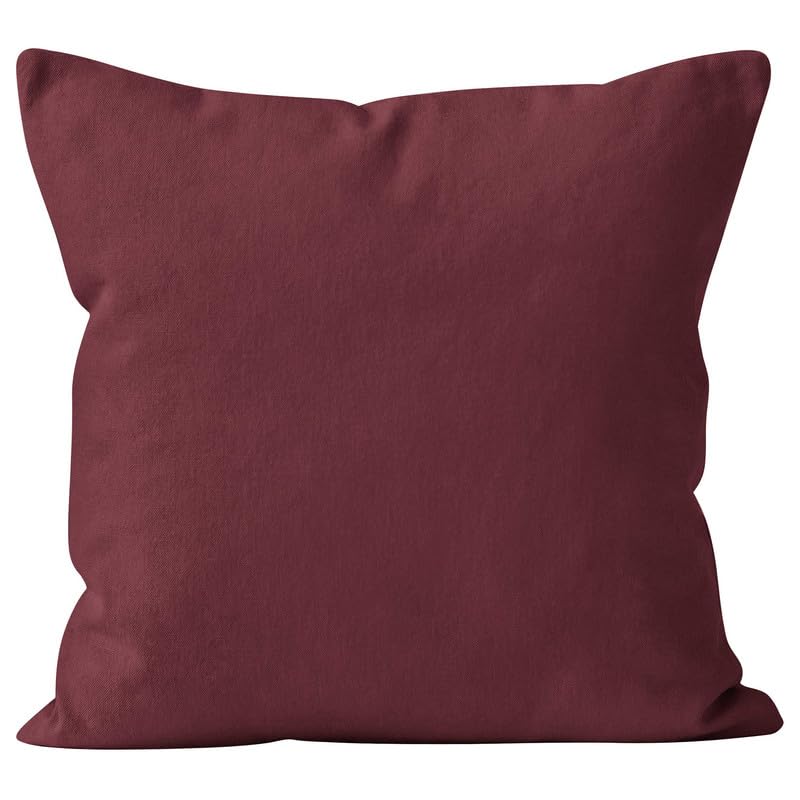 Encasa Homes Decorative Cushion Cover 1 pc 24 x 24 inch (60 x 60 cm) - Rich Maroon - Solid Dyed Plain Colour, Large Cotton Canvas Square Pillow Case for Chair, Seat, Bed, Sofa, Office (Set of 1)