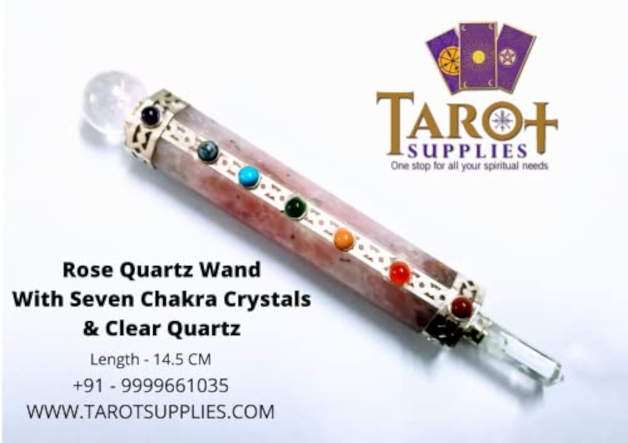 Rose Quartz Healing Wand with Seven Chakra