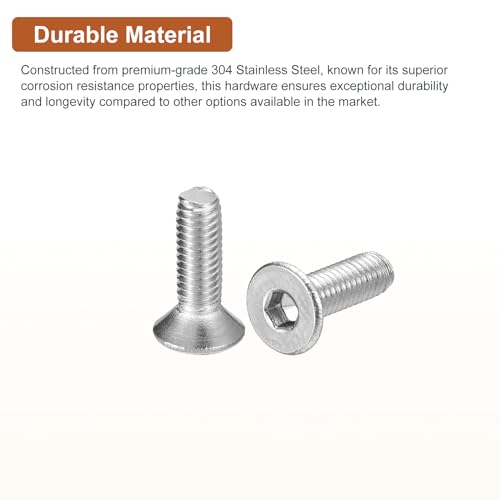 Image of DTGN M3-0.5 x 10mm Flat Head Socket Cap Screws, 100 Pack 304 Stainless Steel Hex Socket Flat Head Screws, Full Thread, Countersunk Bolts