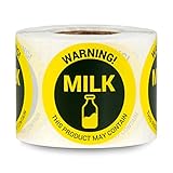 300 Labels, 1 Roll - Milk Allergy Warning Stickers (1.5 inch, Circle Dot) Contains Milk Labels for Allergen Alert Food Advisory, Food Packing, Delis and Restaurants