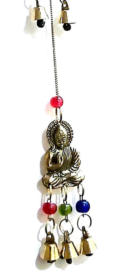 Guirlande en laiton indien vintage fait main avec cloches de Bouddha