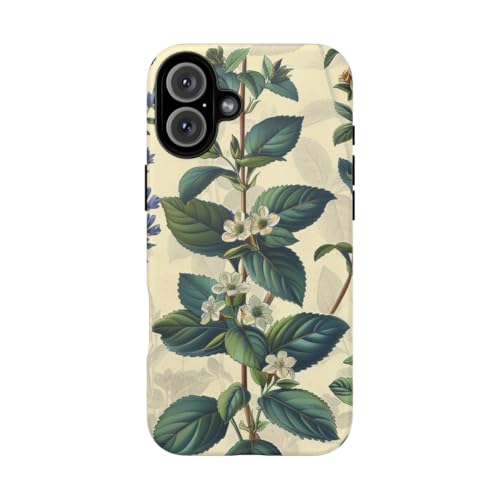 Coque rigide mate iPhone 16 Plus herbes botaniques antichoc style vintage