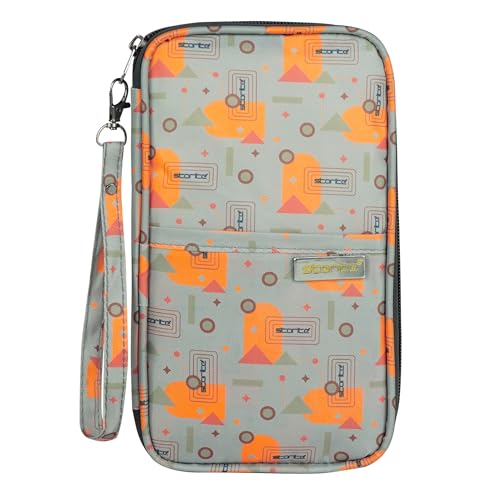 Image of Storite Nylon Geometric Design Travel Passport Holder Wallet Passport Cover Travel Accessories Passport Holder Organizer for Men Women(Orange /Grey - 13 x 3 x 23 cm)