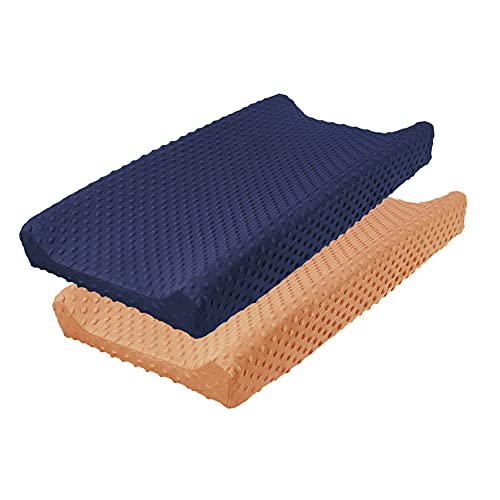 Ievolve Changing Pad Cover Ultra Soft Minky Dots Changing Table Cover Breathable Changing Table Sheet Diaper Changing Pad Cover For Baby Boys Girls (Navyblue/Brown) #TOP9