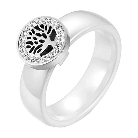 JewelryWe Schmuck Damen-Ring, Elegant Baum des Lebens Edelstahl Strass Keramik Ring Band Cover