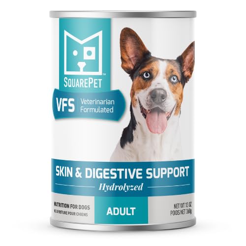 Ração úmida para cães SquarePet VFS Skin & Digestive Support com proteína hidrolisada de suíno, Ômega 3 e 6, 12 latas de 369 g