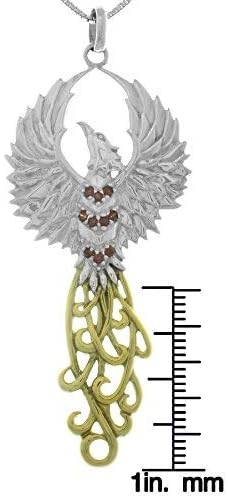 Jewelry Trends Phoenix Rising Flame Spirit Bird Sterling Silver Pendant Necklace Gold Accent - Image 2