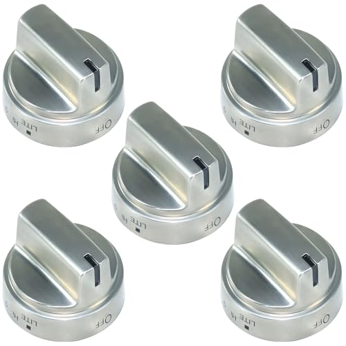 FULAIGE 5 Pack WB03X24818 Stainless Steel Stove Knob Replacement for AP5989029 PS11729081 100% Stainless Steel Stove Compatible with Burner Accessories, Cooktop Knobs, Oven Knobs