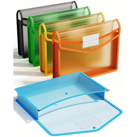 ThinkTex Plastic Expanding File Folder, Transparent envelopes with Snap Closure, No Dividers, Large Capacity, Assorted Colors, Fit Letter/A4 Size - 5 Packs Cover