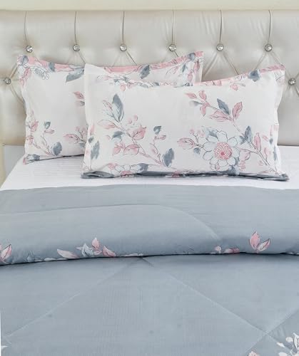 Image of VOMZER Super Soft Microfiber All-Season King Size AC Comforter (90x95 Inches) | Duvet for Double Bed with 1 Elastic Fitted Bedsheet (72x78 Inches) 2 Pillow Covers | 4 Piece Comforter Set Clovis Pink