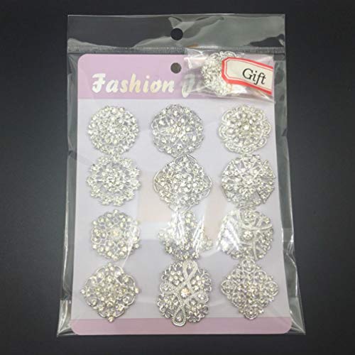 Lot 12pc Clear Rhinestone Crystal Flower Brooches Pins DIY Wedding Bouquet Broaches