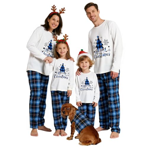 Feionusin Family Christmas Pyjamas Set Matching Pajamas for Family and Dog Xmas Pjs for Women Men Kids Long Sleeve Nightwear Sleepwear Christmas for Men 01-Blue | Christmas Tree
