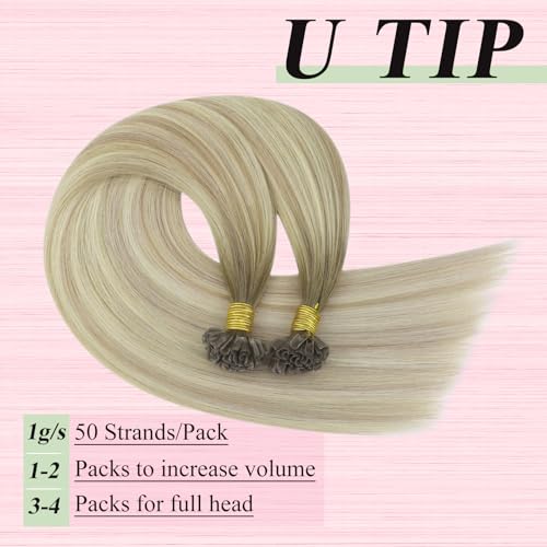 Image of YoungSee Balayage U Tip Hair Extensions Human Hair Ash Blonde Ombre Platinum Blonde U Tips Human Hair Extensions Balayage Utip Hair Extension Real Human Hair Ombre K-Tip Hair Extension 16In 1G /S 50G